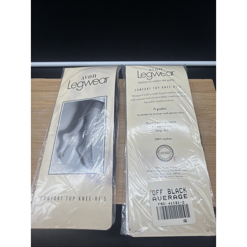 VTG Avon Legwear Comfort Top Knee-high Stockings 6 Pr Off BLK Average 100% Nylon